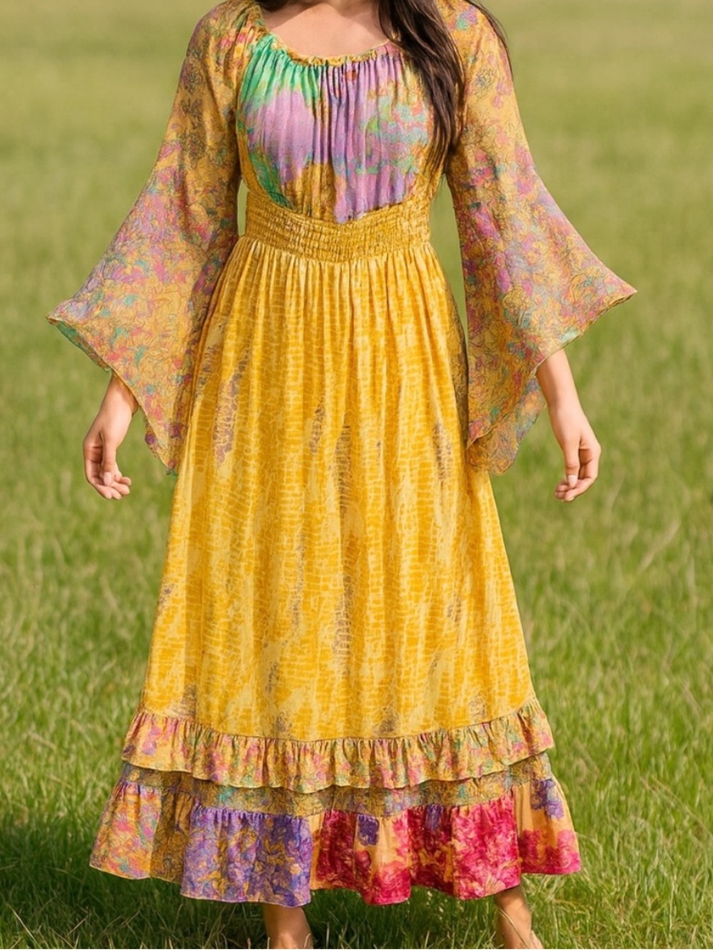 Earthbound Floral Multicolor Maxi Dress large - Picture 8 of 8